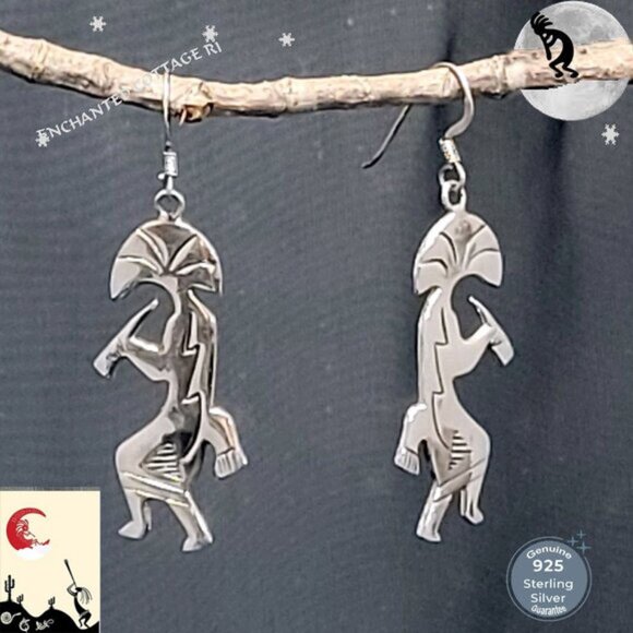SterlingSilver 925 𝐊𝐎𝐊𝐎𝐏𝐄𝐋𝐋𝐈 𝐅ertility Hopi Southwest Native Earrings - Picture 1 of 9